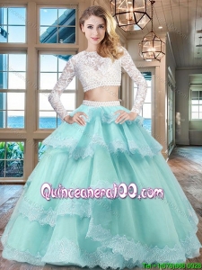 Beautiful Long Sleeves Tulle Quinceanera Dress with Ruffled Layers and Lace
