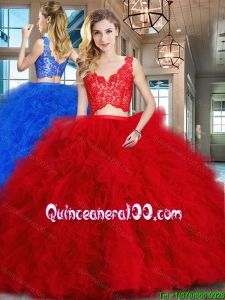 Best Selling Two Piece Ruffled and Laced Red Quinceanera Dress in Tulle