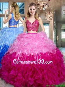 Romantic Two Piece Organza Two Tone Quinceanera Dress with Ruffles and Lace