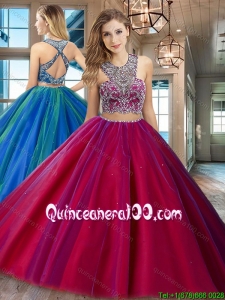 Luxurious Two Piece Beaded Bodice Criss Cross Quinceanera Dress in Tulle