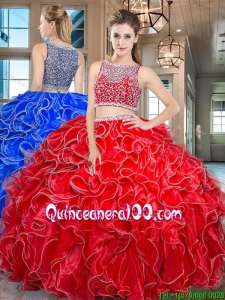 Most Popular Two Piece Side Zipper Red Quinceanera Dress in Organza