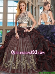 Perfect Embroideried and Bubble Burgundy Quinceanera Dress with Brush Train