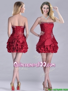 2016 Classical Taffeta Wine Red Short Dama Dress with Beading and Bubbles