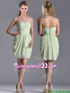 Popular Ruched Decorated Bodice Short Dama Dress in Yellow Green