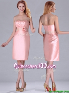 Short Strapless Knee Length Pink Dama Dress with Hand Crafted and Beading