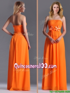 2016 Empire Strapless Ruching Chiffon Long Dama Dress in Orange