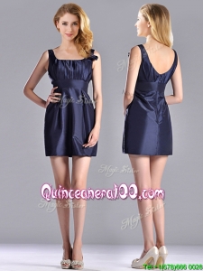 Hot Sale Square Handcrafted Flower Short Dama Dress in Navy Blue