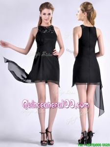 Modern Scoop Asymmetrical Black Chiffon Dama Dress with Beading