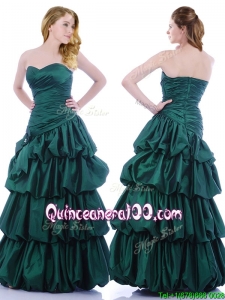 Popular A Line Ruched and Bubble Dama Dress in Hunter Green