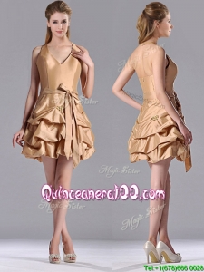 Most Popular Halter Top Champagne Dama Dress with Bubbles and Bowknot