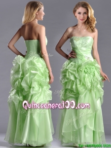 Classical Beaded and Bubble Organza Dama Dress in Yellow Green