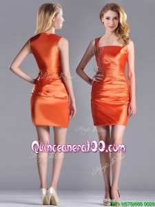Lovely Column Square Side Zipper Short Dama Dress in Orange Red