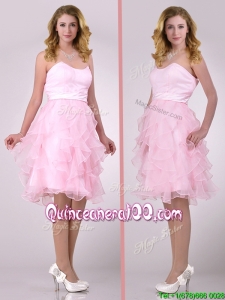 Lovely Empire Baby Pink Knee Length Dama Dress with Ruffles