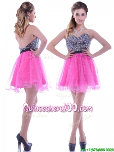 Modern Sequined Decorated Bodice Organza Hot Pink Dama Dress with Backless