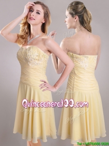 Elegant Applique Chiffon Yellow Short Dama Dress with Side Zipper