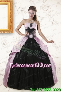 2015 Cheap Strapless Quinceanera Dresses with Appliques and Ruffles