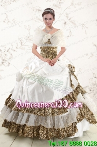2015 Unique Strapless Leopard Quinceanera Dresses with Hand Made Flower