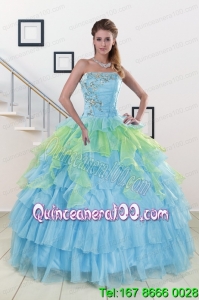 Pretty Strapless 2015 Quinceanera Dresses with Beading
