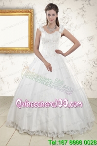 2015 Discount Straps Quinceanera Dresses with Appliques and Beading