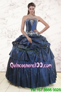Embroidery and Pick Ups Cheap Quinceanera Dress in Navy Blue