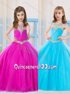 Beautiful Ball Gowns Scoop Fuchsia and Aqua Blue Little Girl Pageant Dress in Tulle