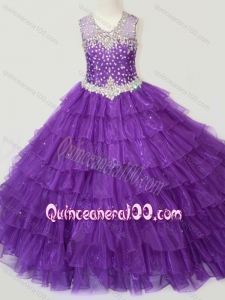 Classical Beaded and Ruffled Layers Little Girl Pageant Dress in Purple