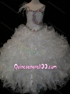 Elegant Ball Gown V Neck Organza Beading Lace Up Flower Girl Dress in White