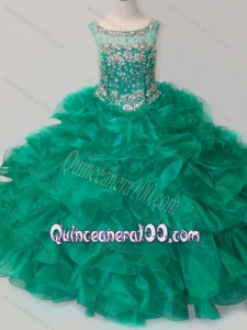 Exquisite Beaded and Ruffled Organza Little Girl Pageant Dress in Green