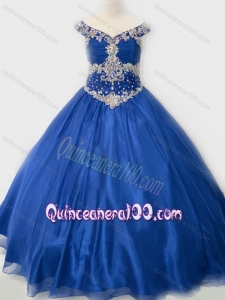 Popular Beaded Bodice Royal Blue Little Girl Pageant Dress in Organza
