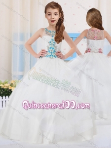 Pretty Ball Gowns Scoop Organza Beaded Side Zipper Flower Girl Dress in White