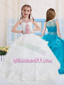 White Ball Gowns Scoop Organza Side Zipper Flower Girl Dress with Beading