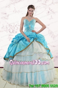 2015 Pretty Sweetheart Aqua Blue Quinceanea Dresses with Beading