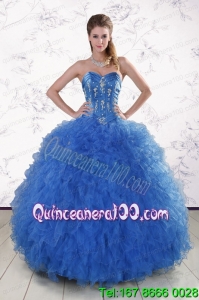 Pretty Royal Blue 2015 Quinceanera Dresses with Appliques and Ruffles