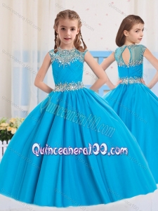 2016 Ball Gowns Scoop Baby Blue Beading Short Sleeves Mini Quinceanera Dress