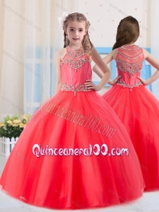 Beautiful Ball Gowns Scoop Tulle Coral Red Mini Quinceanera Dress with Beading