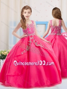 Elgant Hot Pink Straps Organza Mini Quinceanera Dress with Beading
