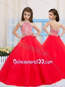 Fashionable Red Ball Gown Halter Beading Mini Quinceanera Dress in Tulle