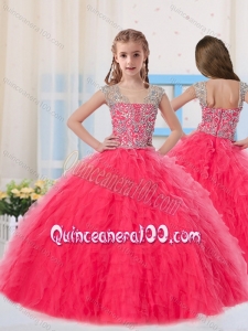 Sweet Ball Gowns Scoop Long Coral Red Mini Quinceanera Dress with Beading