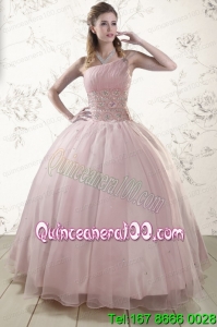 One Shoulder Beading Light Pink Quinceanera Dresses for 2015