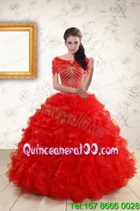 2015 Ball Gown Beading Beautiful Quinceanera Dresses in Red