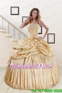 2015 Brand New Champagne Elegant Quinceanera Dresses with Appliques