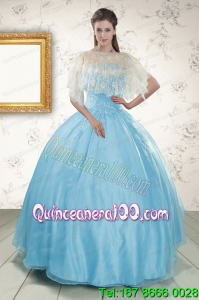 2015 Perfect Baby Blue Strapless Quinceanera Dress with Beading