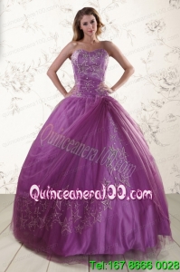 2015 Perfect Sweetheart Purple Quinceanera Dresses with Embroidery