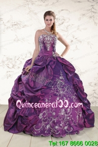 2015 Strapless Embroidery Beautiful Quinceanera Dresses in Purple
