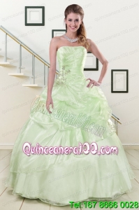 2015 Strapless Yellow Green Beautiful Quinceanera Dresses with Beading