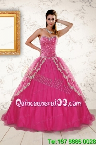 2015 Sweetheart Rose Pink Beautiful Quinceanera Dresses with Sequins and Appliques