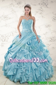 Beading Ruffles Aqua Blue Organza Elegant Quinceanera Dresses for 2015