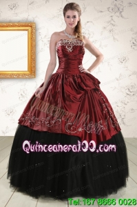 Beautiful Ball Gown Embroidery 2015 Quinceanera Dresses in Rust Red and Black