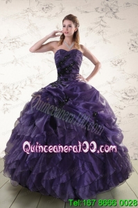 Beautiful Sweetheart Appliques Purple Quinceanera Dress for 2015