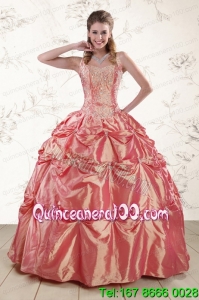 Elegant Beading and Appliques Watermelon Red Sweet 16 Dresses